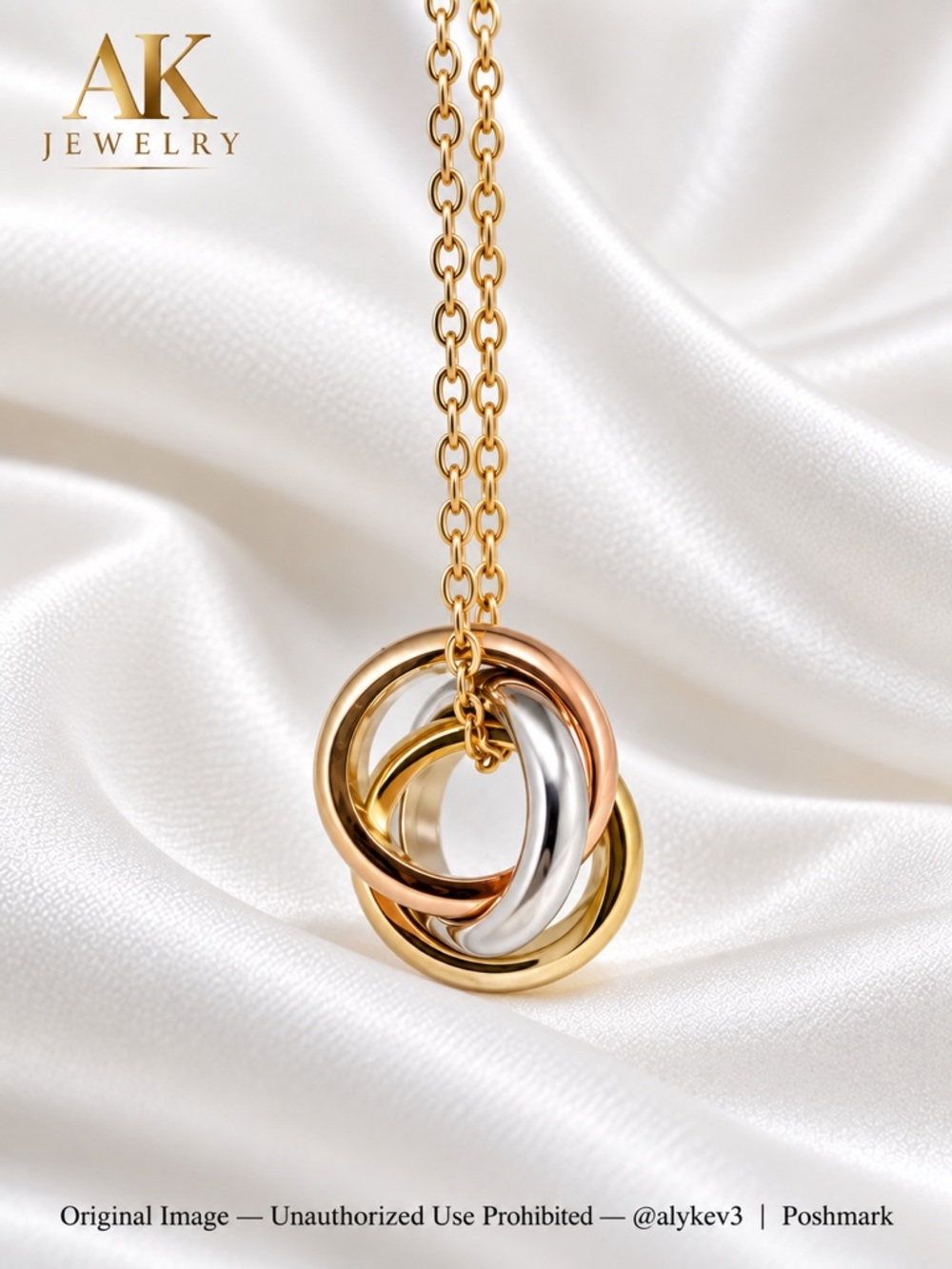 💎LUXURY Tri-Tone Interlocking Ring Necklace 18k  | by AK Jewelry™